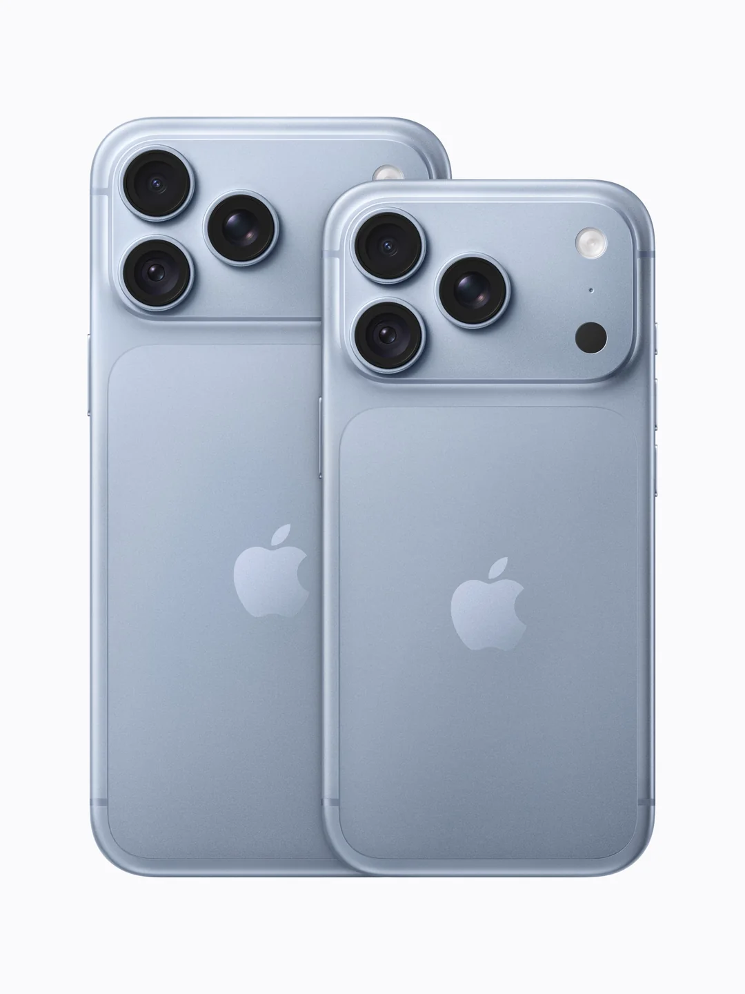 iPhone 18 Pro Max e iPhone 18 Pro en azul glacial, vista trasera